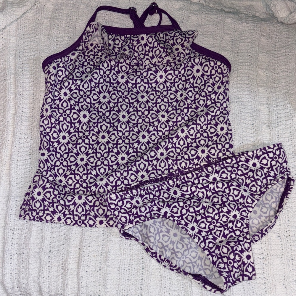 Lands' End Purple Patterned Girls’ Size 5 Tankini